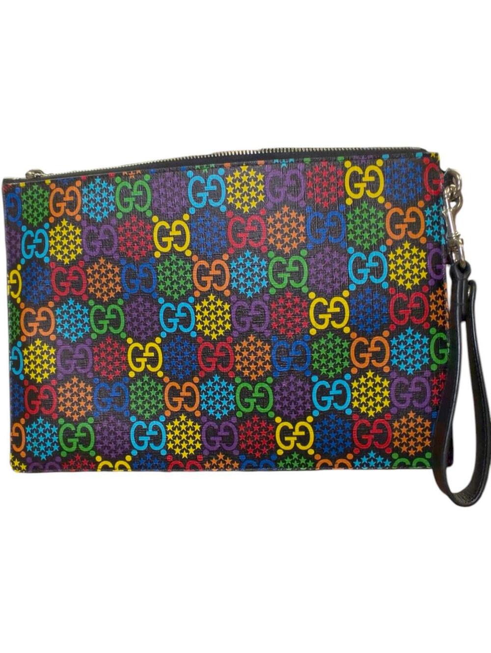 Gucci GG Psychedelic Zip Wristlet Pouch Black Multicolor